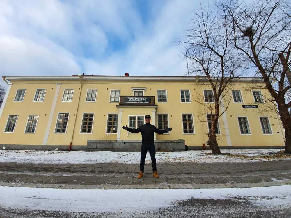 Janne Immonen in the yard of the Old Post Office in winter